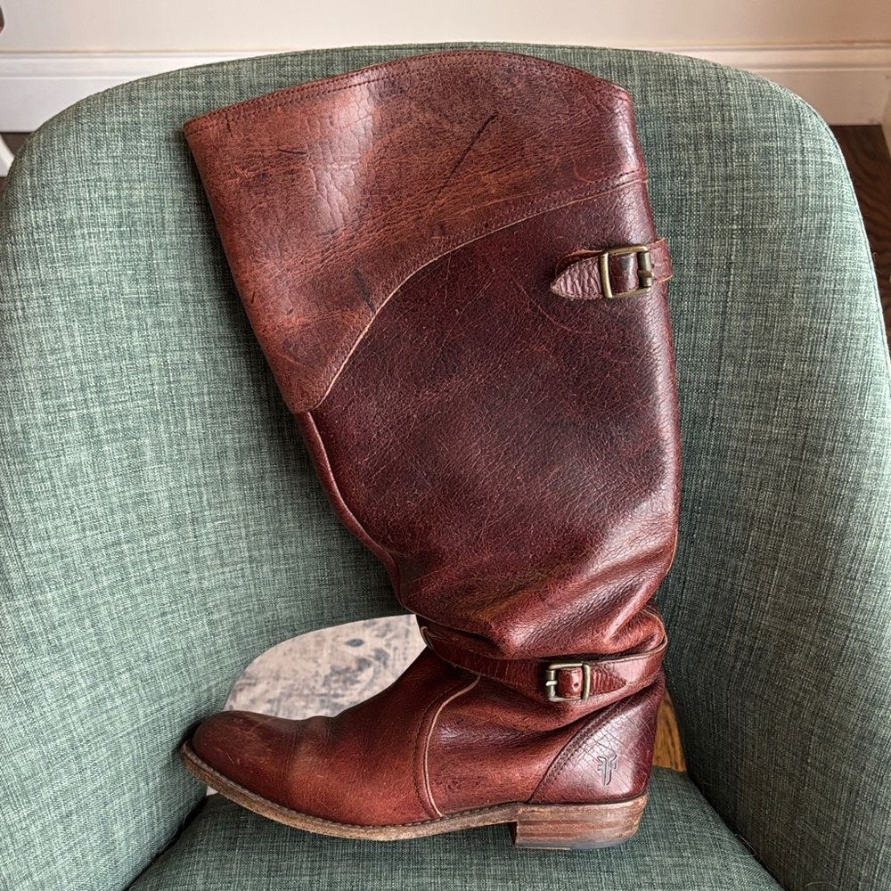 Frye Dorado Brown genuine Leather Riding knee high Boots Womens 7.5 GUC - Picture 11 of 12